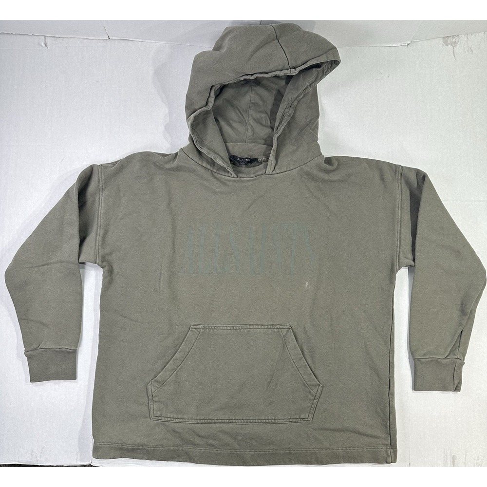AllSaints Logo Hoodie Small Green Oversized Fit Pullover Front Pocket